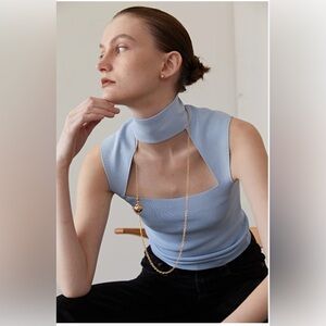 ZARA Light Blue Cutout Sleeveless Turtleneck Top Small/ Y2K Retro Minimalist
